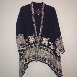 Johnny was navy cardigan open jacket floral detail